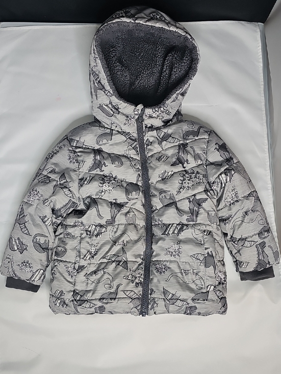 Swiss Tech Other - Swiss Tech Gray Dinosaur Print Puffer Jacket with Hood